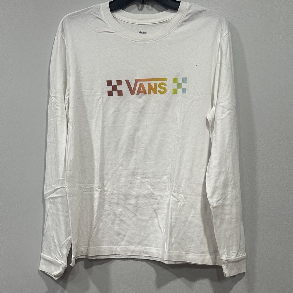 Vans White Long Sleeve Tee with Multicolor Logo